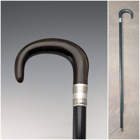 約 1910 年英國古董男士純銀裝飾牛角手柄手杖 91 厘米